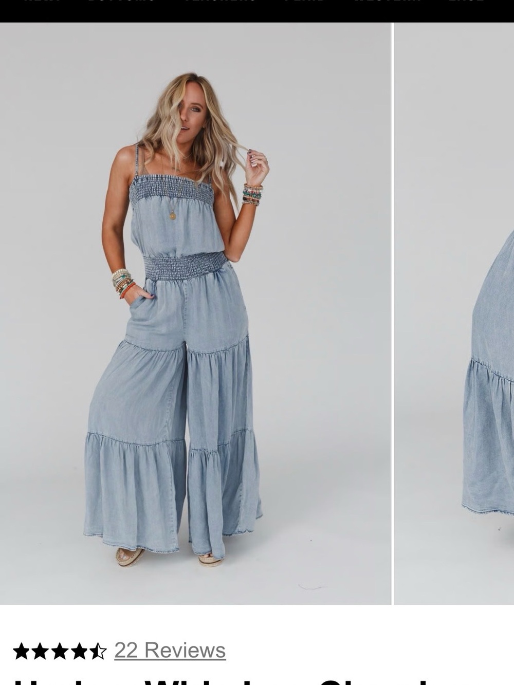 Harlow Light Blue Smocked Wide-Leg Jumpsuit
